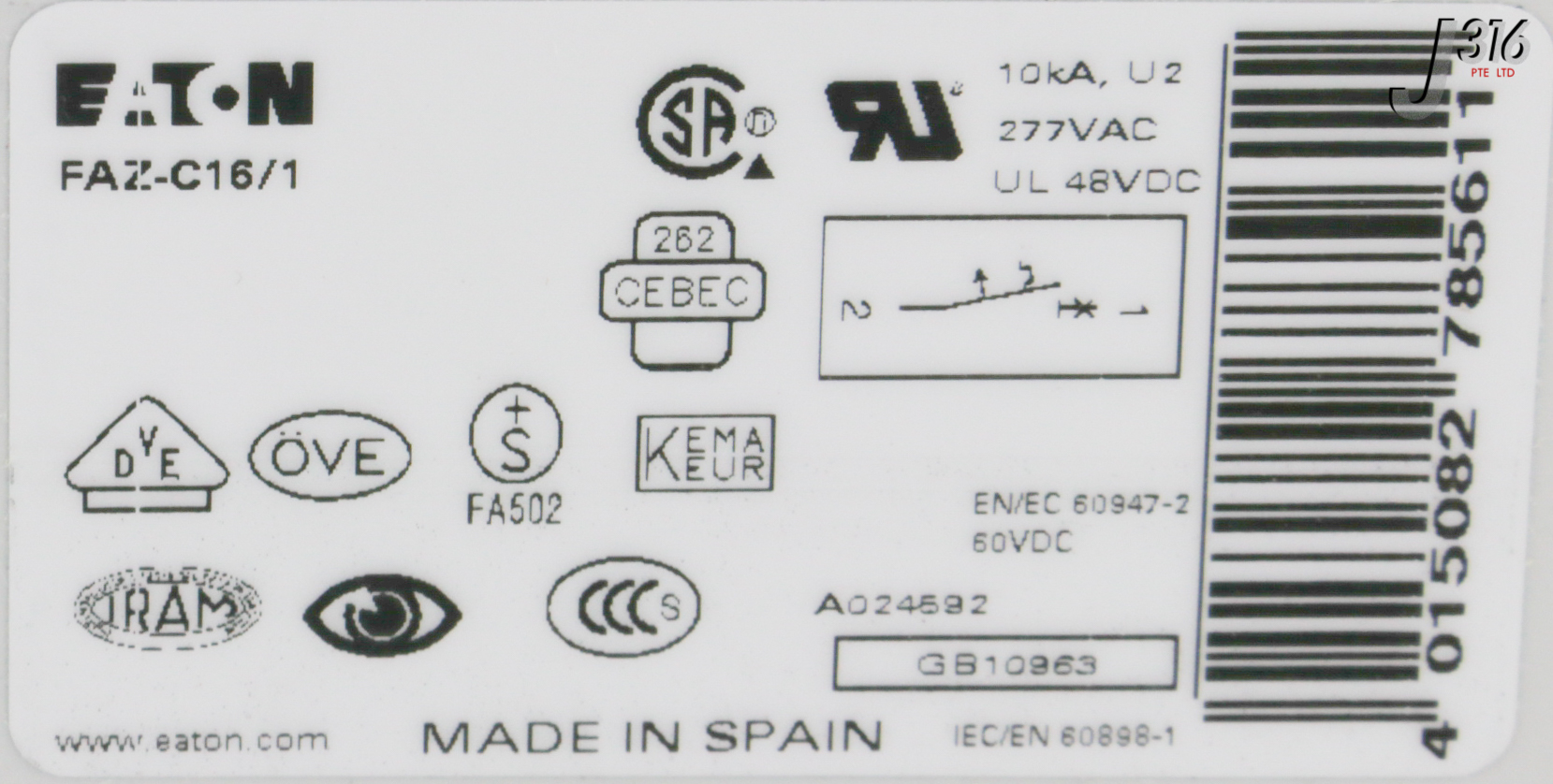 31220 EATON CIRCUIT BREAKER, 16A (NEW) FAZ-C16/1 | eBay